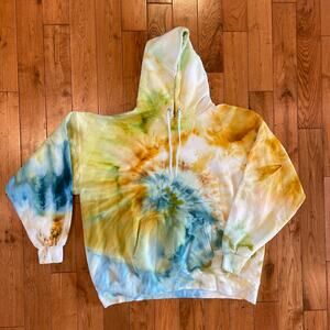 Tie Dye Hoodie - Ice Dyed Blue Green Bronze (Men Women Unisex XLarge)